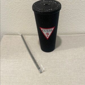 Guess Black Rhinestone Tumbler with Straw